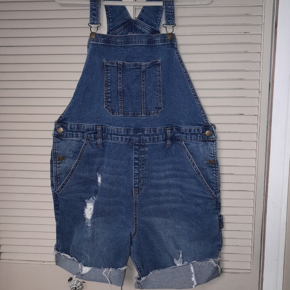 Denim overall cut off shorts
